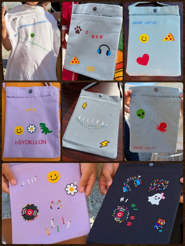 いろいろなデザインのサコッシュとTシャツの作品
